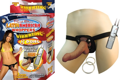 Latin American Whoppers Vibrating 8-Inch Dong With Universal Harness - Latin NW2328-2