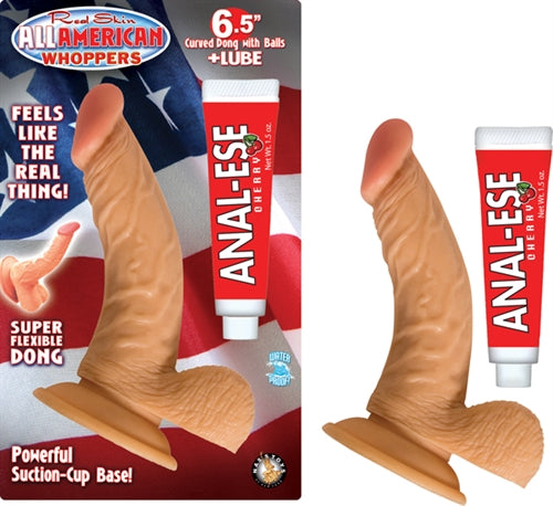 All American Whoppers 6.5-Inch Curved Dong With Balls and Lube - Flesh NW2448