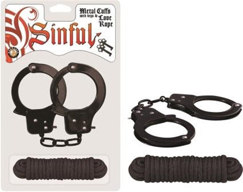 Sinful Metal Cuffs With Keys & Love Rope - Black NW2544-3