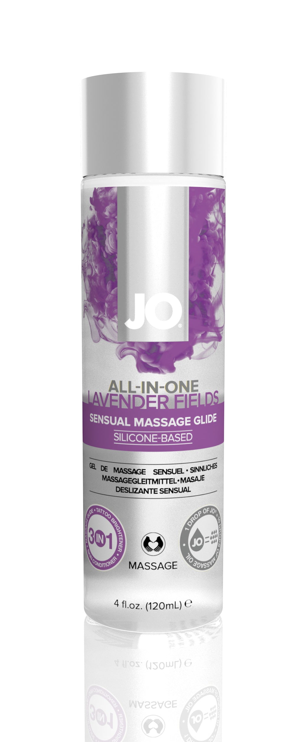 Jo All-in-One Sensual Massage Glide -  Lavender Fields - 4 Fl. Oz./ 120 ml JO40024
