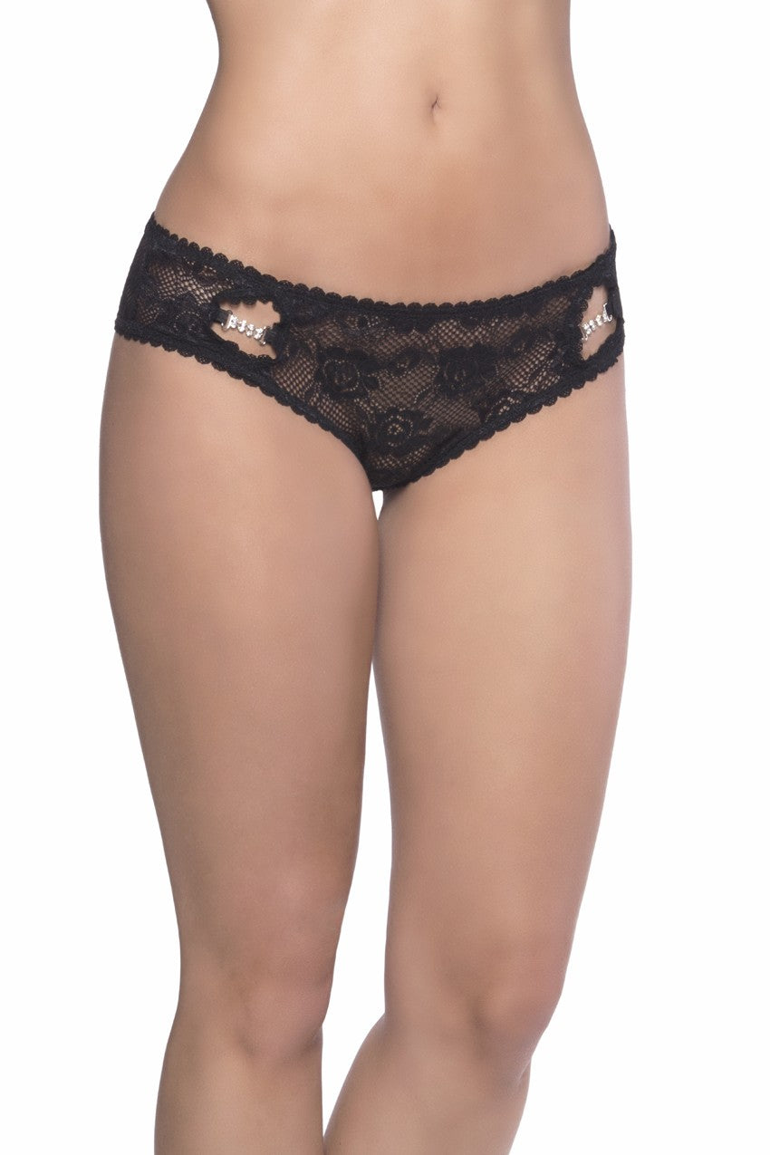 Lace Crotchless Boyshort With Rhinestone - Black -  Queen Size OH-22-10421X-BKQU
