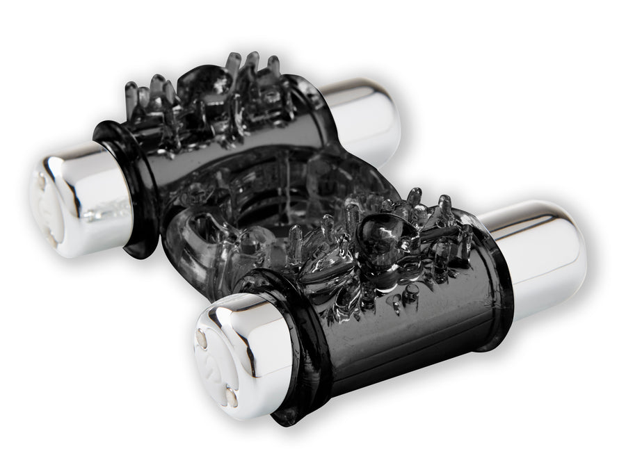 Sensuelle 7 Function Rechargeable Double Action Bullet Ring - Black BT-M37BK