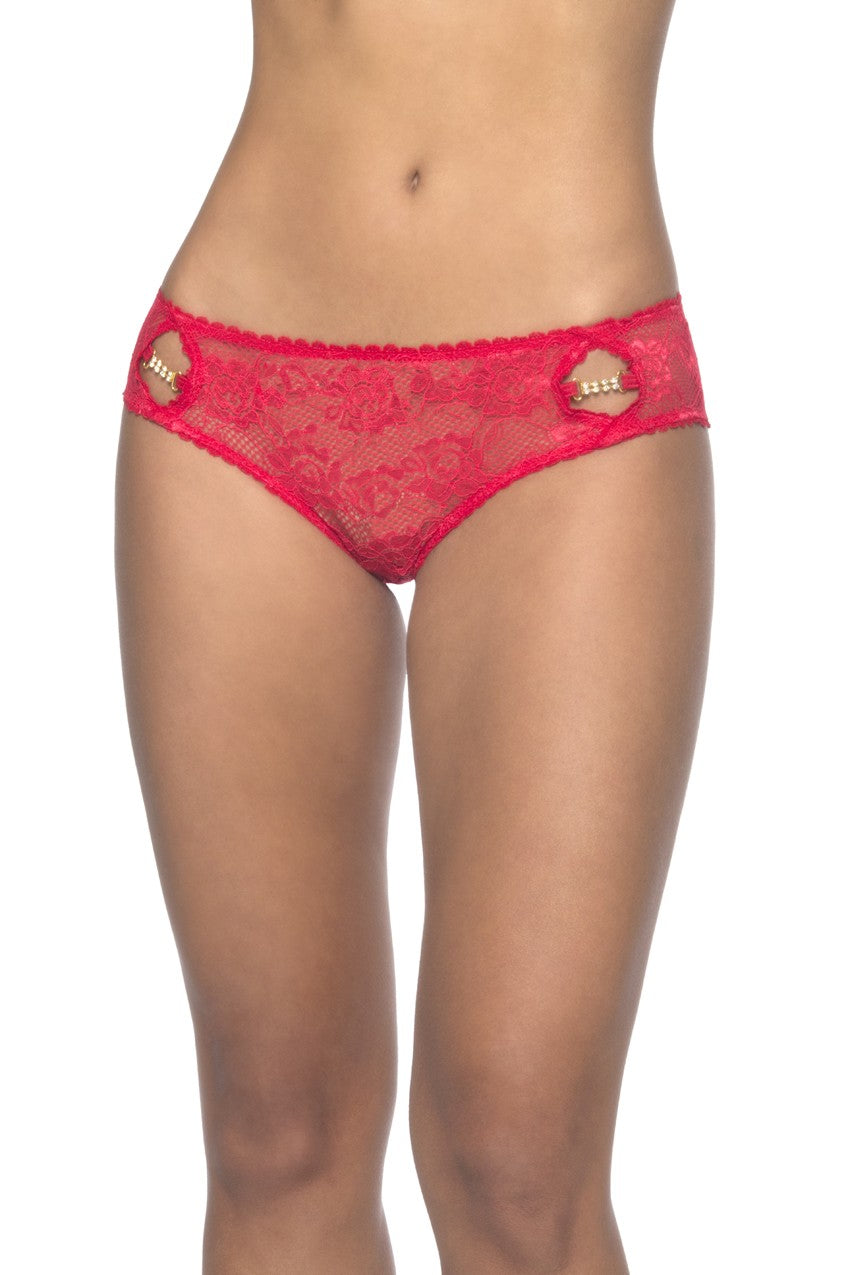 Lace Crotchless Boyshort With Rhinestone - Red -  Queen Size OH-22-10421X-RDQU