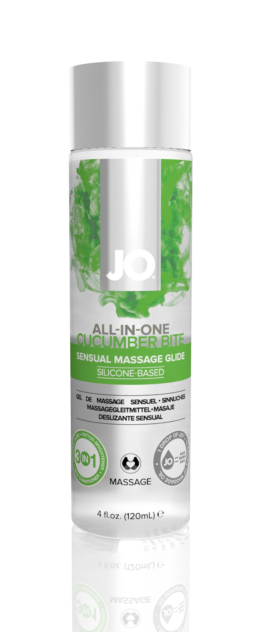 Jo All- in- One Sensual Massage Glide -  Cucumber Bite - 4 Fl. Oz. / 120 ml JO40256